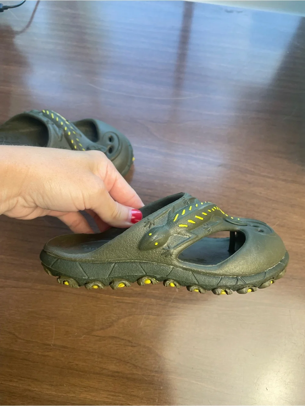 Stride Rite Kids Olive Green Slip-On Sandals with lizards